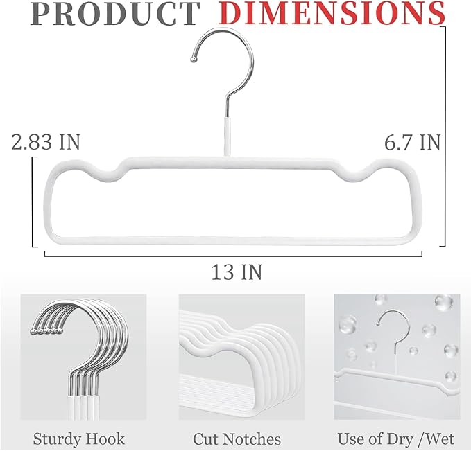 Non-Slip Rubber Pants Hangers,20 Pack Slim Thin Space-Saving Trouser Hanger,Rust-Free Closet Clothes Organizer for Slacks Scarf Ties,13inch