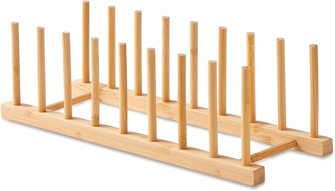 Bamboo Wooden Dish Rack-Plate Pot Lid Cutting Board Organizer Holder Rack for Cabinet-Kitchen Cabinet Organizer for Dish, Pots, Lids, Bowls, Bottles, Books, and Puzzle