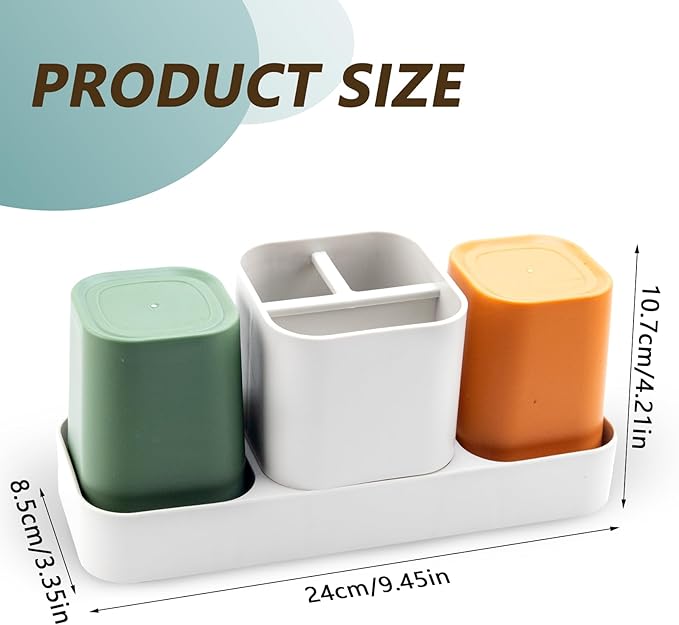 Toothbrush Holder for Bathroom, Bathroom Organizer Storage Set with 2 Cups, Kids Electric Toothbrush Holder, Bathroom Accessories Storage for Toothpaste