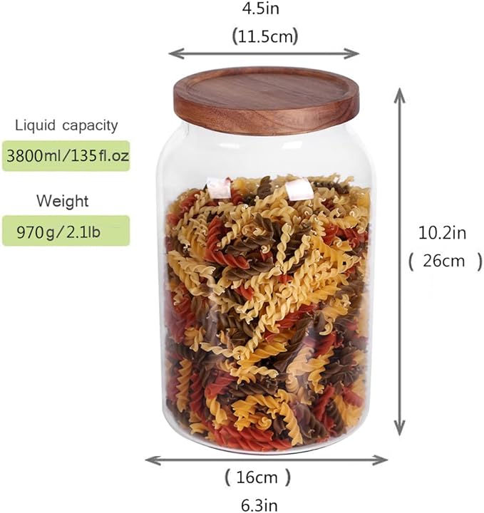 LEAVES AND TREES Y 1 Gallon Glass Jar with Airtight Lid and Anti-Skid Bottom for Dry Food Storage