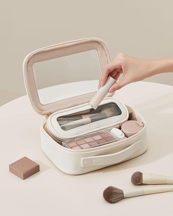 EACHY Clear Makeup Bag Cosmetic Organizer, Waterproof Travel Cosmetic Case with Zipper for Women, Transparent Toiletry and Skincare Pouch, Portable Car or Purse Bag for Travel Essentials