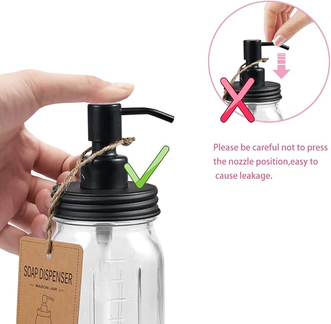 Amolliar Mason Jar Bathroom Accessories Set 4 Pcs -Lotion Soap Dispenser & 2 Cotton Swab Holders & Toothbrush Holder - Rustic Farmhouse Decor, Bathroom Home Decor, Perfect Decorating Idea (Black)