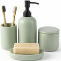 Ceramic Bathroom Accessories Set 4 Pcs – Modern Scandinavian Neutral Bathroom Soap Dispenser Set with Toothbrush Holder, Soap Dish & Cup – Minimalist Bathroom Accessory Set Decor - Sage Green