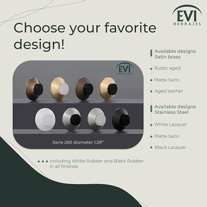 Evi Herrajes | Adhesive Door Stop | Wall Fitting | 35x15mm | Rustic Brass | Conical Shape | Two Rubber Bands Included | Adhesive or Screw Installation