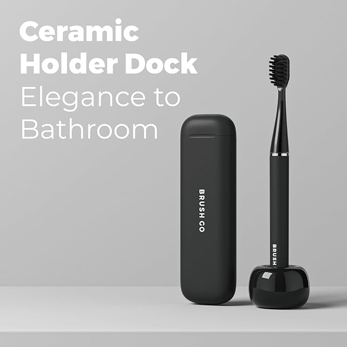 MIPOW Slim Pro i4 Electric Toothbrush Rechargeable Smart Ultra Sonic 3 Modes Magnetic Travel Case &Ceramic Dock, 60Day Long Battery Soft Bristles 2Heads IPX7 Waterproof,Color-(Black)