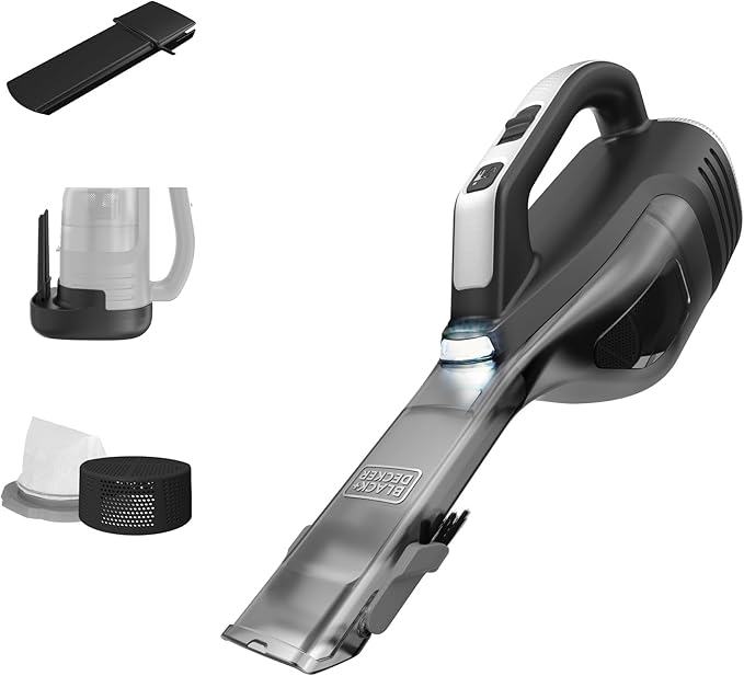 BLACK+DECKER dustbuster reveal Handheld Vacuum Cordless, Car Vacuum Portable Cordless, LED Light, Long Run Time, Rechargeable Lightweight Dust Buster, Includes Crevice Tool, Charging Base (HLVD320B42)