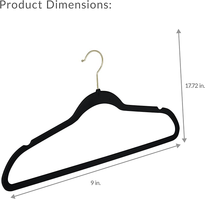 Simplify Slim Velvet Gold Hook Clothes Hangers 25 Pack Non-Slip Shirts Suit Pants Dresses Garments Closet Storage & Organization Durable Black