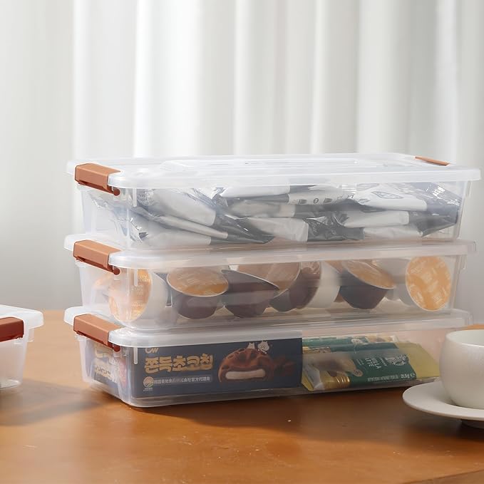 novelinks Clear Stackable Storage Bins with lid Storage Boxes Durable Plastic Organizer Containers for Home Office, Kitchen, Craft Supplies (4 Quart 8 Pack Brown)