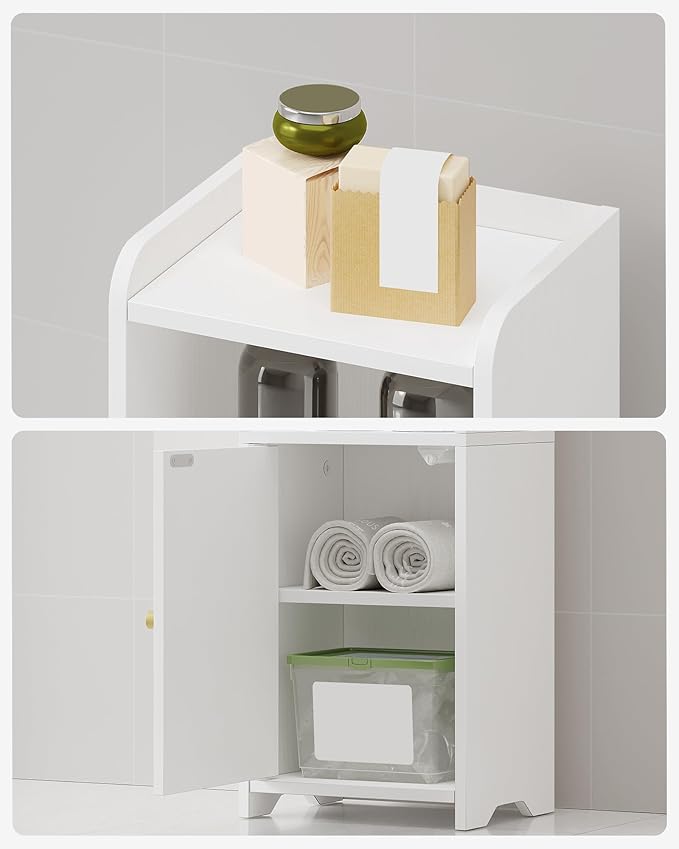 Bathroom Storage Cabinet, Corner Floor Cabinet with Doors and Adjustable Shelf, Narrow Toilet Paper Cabinets, Bathroom Organizer for Small Spaces, White BC39713X