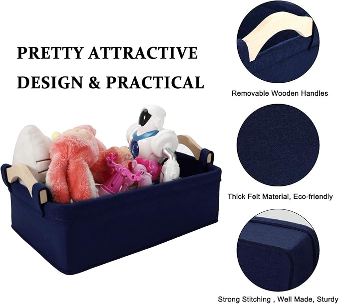 Rectangle Storage Baskets Navy Blue Storage Baskets Soft Decorative Nursery Bins for Books Magazines Album Dog Toys Bra Socks