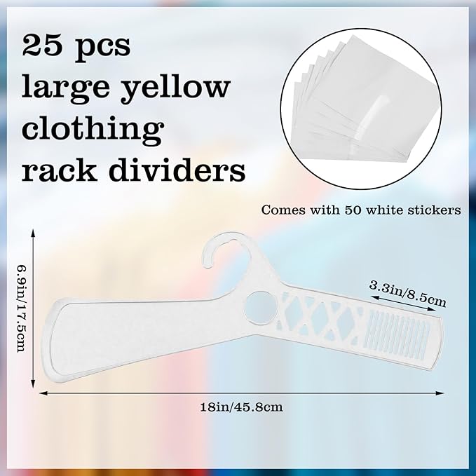 DoubleFill 25 Pcs Large Closet Dividers and 50 Pcs White Blank Cards 18 Inch Clothing Rack Size Dividers for Hanging Clothes, White Garment Rack Tag for Clothes Organization