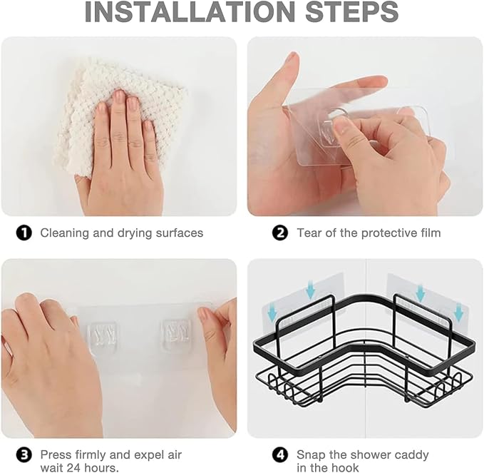 OTCO 2 pcs Shower Caddy Adhesive Replacement Shower Shelf Rack Adhesive Strips No Drilling Organizer Hooks Stickers