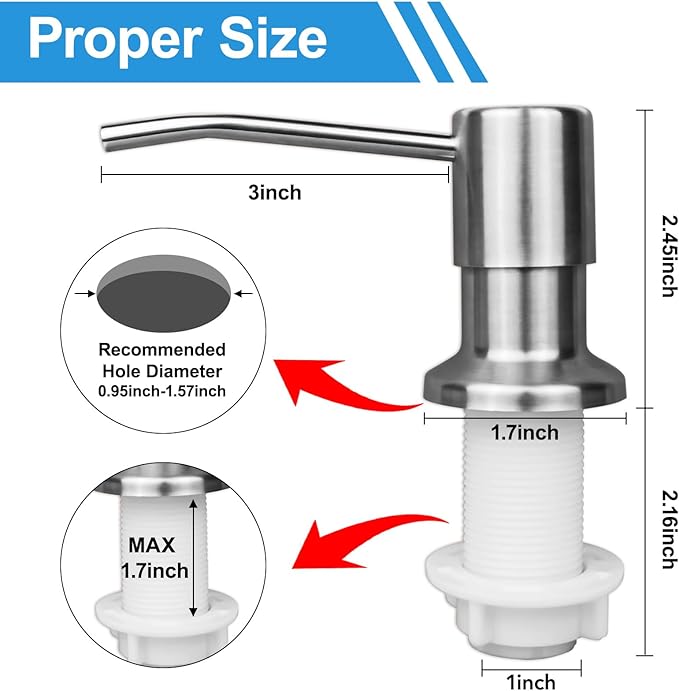 2-Pack Stainless Steel Soap Dispenser for Kitchen Sink, Built-in Kitchen soap Dispenser Kit with 47" Extension Tube, Check Valve,Multiple Sealing Plugs, No More Frequent Refills