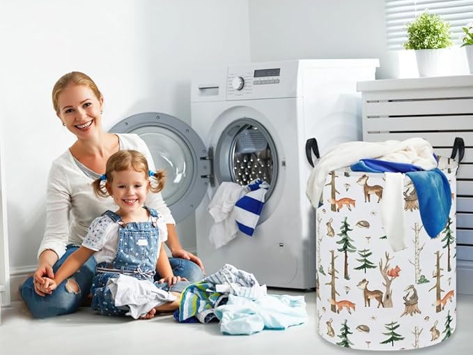 Kids Laundry Hamper,Animal Laundry Basket Collapsible Woodland Storage Baskets for Home Decor,Office,Home Organizer,(Woodland animal