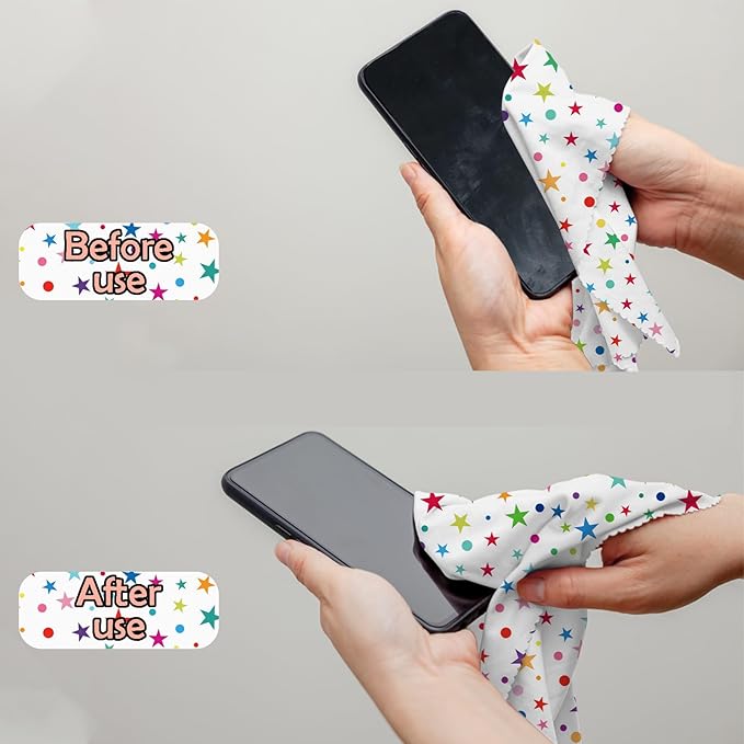 6 PCS Glasses Cleaning Cloth Eyeglass Cleaning Cloth Lens Eyeglasses Microfiber Cute Aesthetic Cloth for Unisex Women Girls Reusable Phone Screens Camera Multi-Patterns(6.3"x6.3")-Sun Moon Star