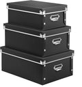 SEEKIND Storage Box, Decorative Storage Bins with Lid,3 in 1 Set,Plastic,with Handles,Press-Stud Fastening,Moisture-proof,Foldable for Space Saving Storage,for Clothes,Cosmetic,Blankets (Black) …