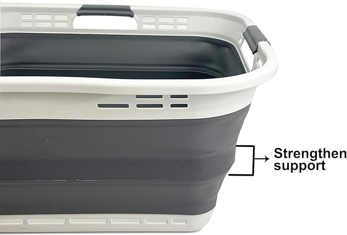 SAMMART 42L (11 Gallon) Set of 2 Collapsible Plastic Storage Basket - Foldable Pop Up Storage Container - Portable Laundry Organizer - Space Saving Hamper (Grey/Steel Grey, 42L (Style A))