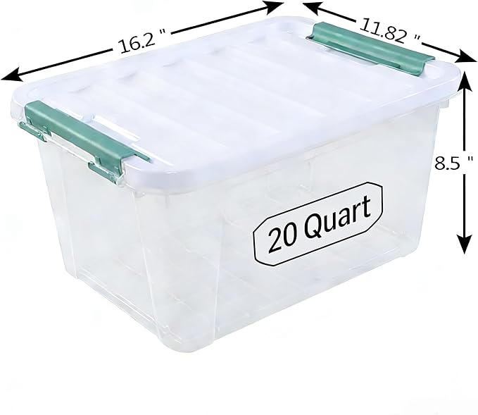 Parlynies 4-Pack Latching Box, Storage Bins with Lids, Clear Plastic, 20 Quart, Heavy-Duty Organizing Containers for Closet, Bathroom, and Office
