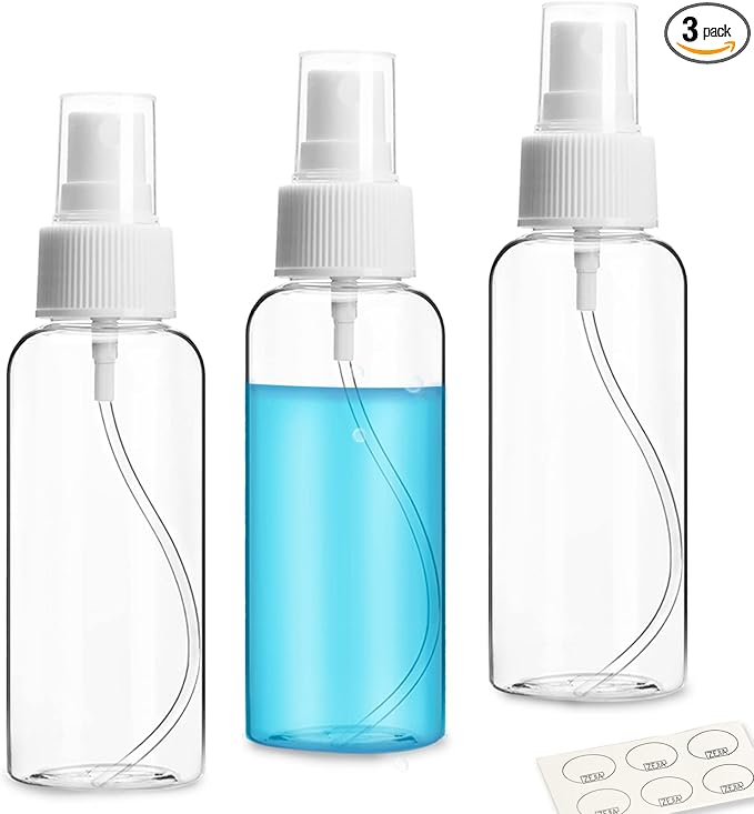 ZEJIA 3 Pack Small Spray Bottle, 2.7oz/80ml Travel Spray Bottle, Empty Fine Mist Spray Bottles, Refillable Mini Spray Bottles with Labels