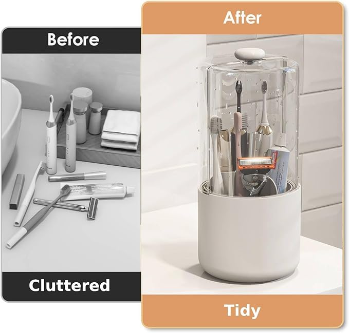 YOOLENS Toothbrush Holder with Cover 360 Rotating 4 Compartments Bathroom Toothpaste Electric Toothbrush Organizer, White
