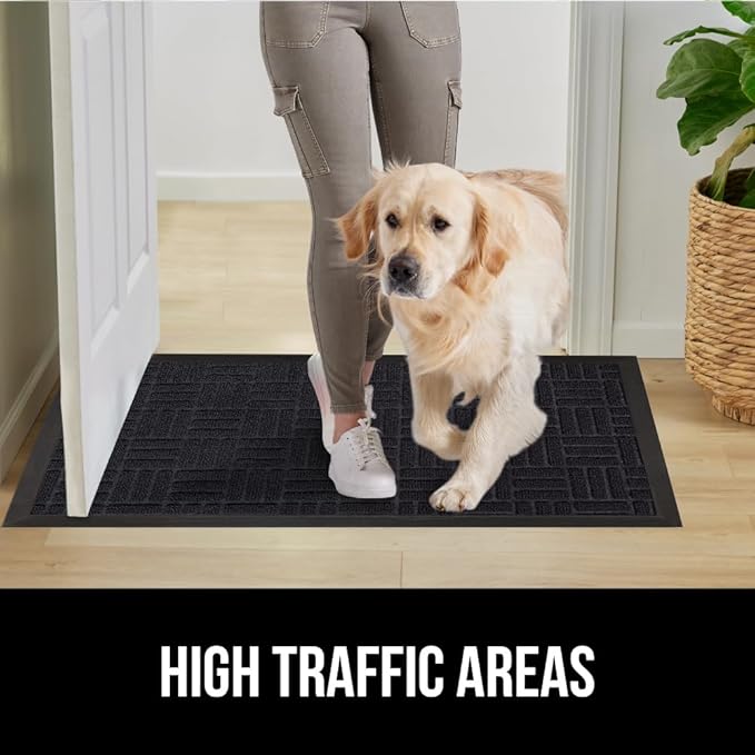 GORILLA GRIP 100% Waterproof All-Season WeatherMax Doormat, 47x35, US Designed Natural Rubber, Stain and Fade Resistant, Low Profile Indoor Outdoor Door Mats, Easy Clean Patio Mat, Midnight Maze