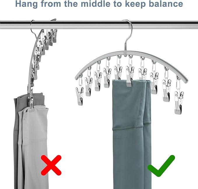 Legging Organizer for Closet, Metal Yoga Pants Hanger w/Rubber Coated 1 Pack w/10 Clips Hold 10 Leggings, Hangers Space Saving Hanging Closet Organizer for Closet Organizers and Storage-Gray