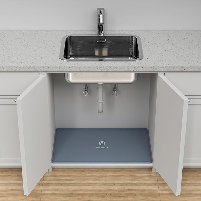 Under Sink Mat, 34" x 19" Silicone Kitchen Cabinet Tray, Waterproof & Flexible Under Sink Liner for Kitchen Bathroom and Laundry Room