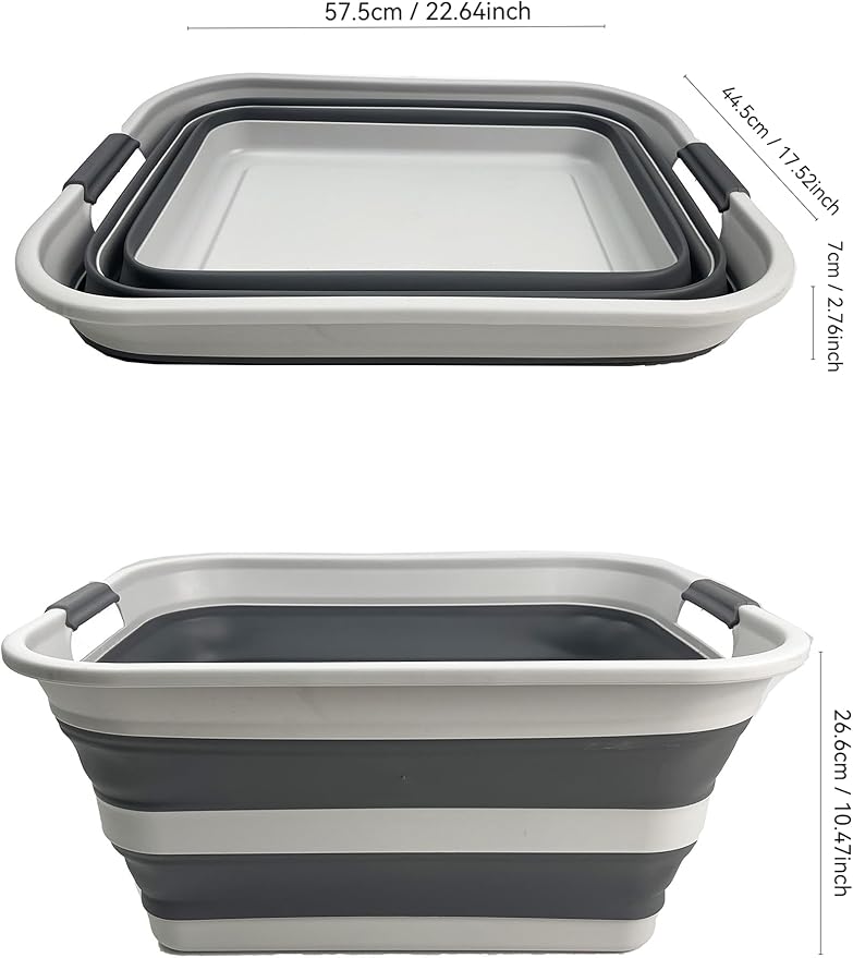 SMMART Collapsible Plastic Laundry Basket with Handle/Foldable Pop Up Storage Hamper/Portable Laundry Organizer-Space Saving Washing Tub/Household Storage Supplies (Grey/Steel Grey, 42L (Set of 2))