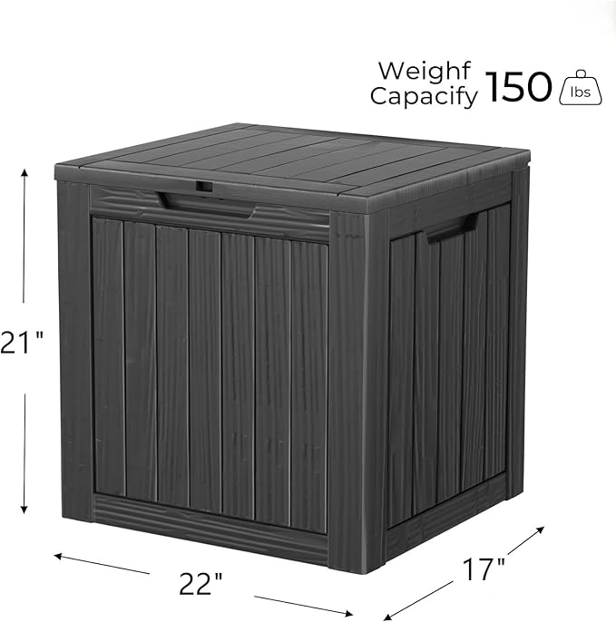 DecksploreOutdoor Storage Box Waterproof, 35 Gallon Lockable Resin Deck Box Small, Patio Storage Bin for Pool Accessories Cushion Furniture, Garden Tools, UV-Resistant Outside Delivery Black
