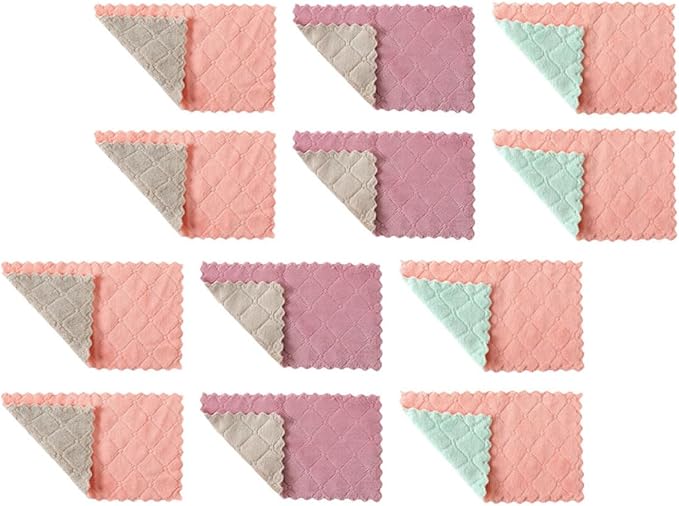 FRCOLOR Microfiber Dish Towels 20pcs Double-Layer Thick Absorbent Kitchen Cleaning Cloths Reusable Washing Rags for Oil-Resistant Dish Drying and Multi-Surface Wiping Random Color