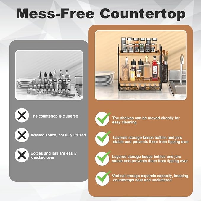 2 Tier Spice Rack Organizer for Countertop with Drawer and Basket, Suitable for Coffee Organizer, Kitchen Counter Storage, Bathroom Storage
