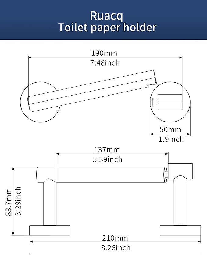 Ruacq Toilet Paper Holder Brushed Grey Double Post Pivoting Round Tissue Holders Roll Holder Hangers Toilet Paper Holders SUS 304 Stainless Steel Modern Wall Mounted