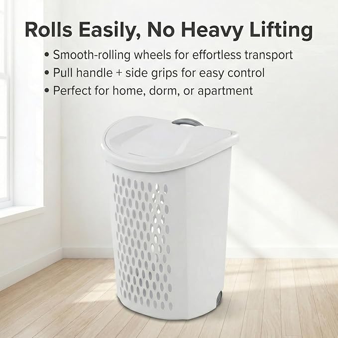 Wheeled Plastic Laundry Hamper,135 L Sized Plastic Laundry Basket Large Rolling Laundry Hamper with Lid Pull Handle & Side Grips Ventilated Clothes Basket for Home, Dorm, or Apartment
