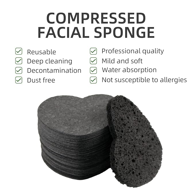50-Count Facial Sponges Compressed, 100% Natural Cellulose Face Sponge Professional Cosmetic Spa Sponges for Face Cleansing, Exfoliating Mask, Makeup Removal for Travel and Home, Black