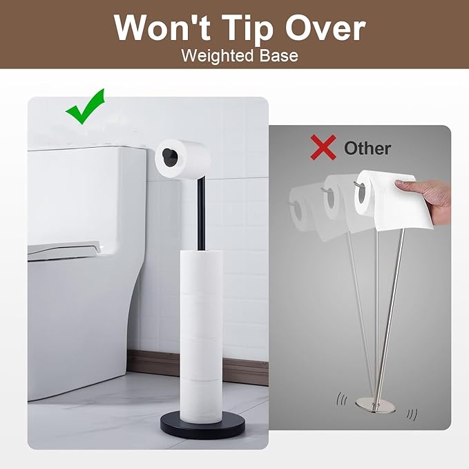 Kelirol Toilet Paper Holder Stand, Matte Black 304 Stainless Steel,Free Standing for Bathroom,Weighted Base