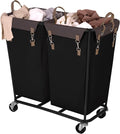 StorageWorks 280L Large Laundry Hamper with Wheels, Laundry Basket with Wheels 2 Sections, Clothes Sorter Cart with Divider for Hotel, Home, Black, 1-Pack