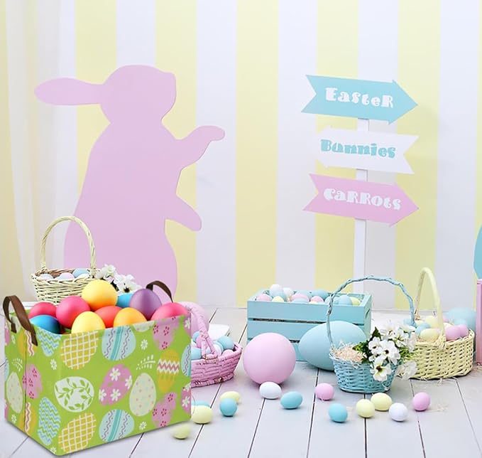 Rectangular Green Easter Basket,Easter Gift Basket Empty,Toys/Books Box,Room Decor(Green Easter Egg)