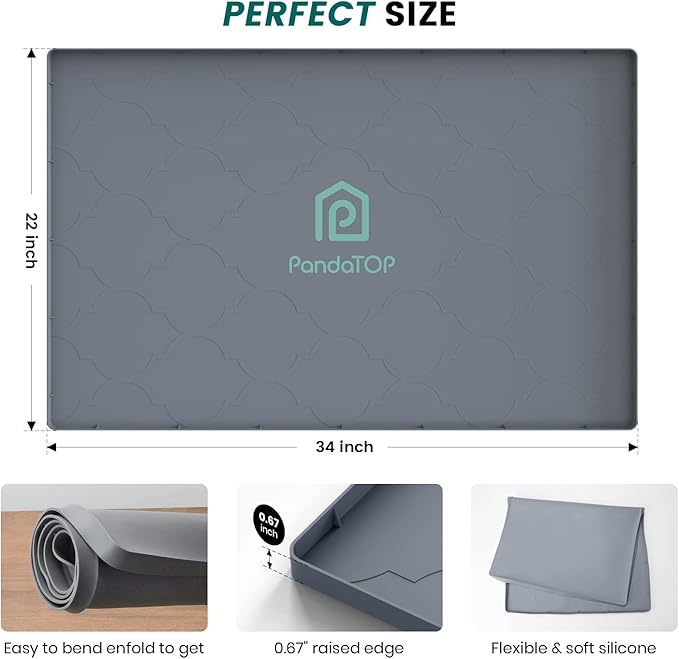 Under Sink Mat, 34" x 22" Silicone Kitchen Cabinet Tray, Waterproof & Flexible Under Sink Liner for Kitchen Bathroom and Laundry Room