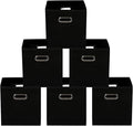 Yunkeeeper storage bins Cubes, Fabric Cube Organizer with Handle, Foldable Cube Bins for Cloth or Accessary Storage, 11x11x11, Set of 6, (black)