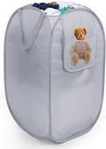 Sturdy Collapsible Laundry Baskets with Side Pocket, Pop Up Laundry Hamper Lightweight, Foldable Thick Fabric Clothes Basket with Reinforced Handles for Bedrooms, Dorm, Bathrooms, Travel Grey