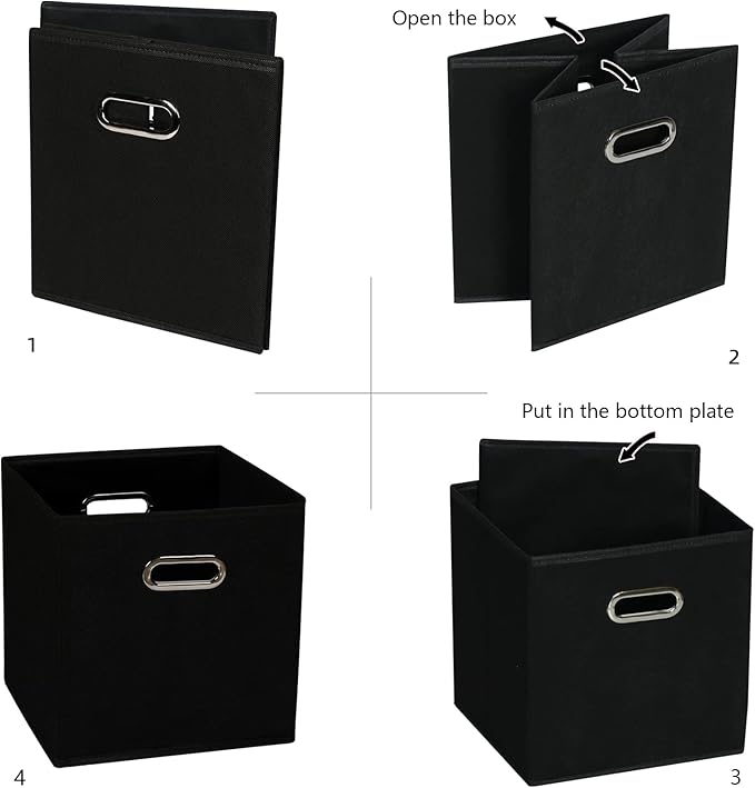 Fabric Cloth Storage Bins,Fabric Cube Organizer with Dual Handles Foldable Cube Storage Baskets for Home Bedroom Storage,Set of 8,(Black)