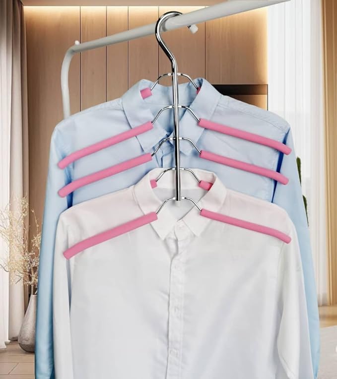 Shirts Hangers Space Saving Clothes Hanging 5 Layers Non Slip EVA Sponge & Stainless Steel Hook for Closet Organizers and Storage