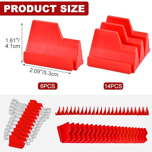 48 pcs Magnetic Modular Wrench Organizers for Tool Drawers, Tool Storage Holder Wrench Rack with Metric & SAE Labels (Color:Red)