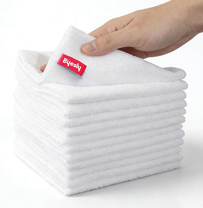 12-Pack Microfiber Cleaning Cloth, 11.5x11.5 Microfiber Towels for Cars, Dishes & House, for Detailers, Chefs & Efficient Home | Scratch-Free, Lint-Free, Ultra Absorbent(White)