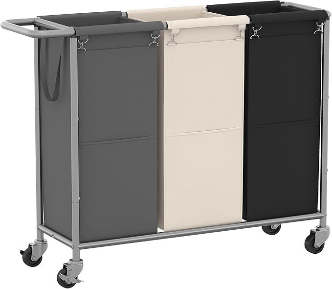 Heybly Laundry Basket, 3 x 18.5 Gal Laundry Separator Hamper with Heavy Duty Rolling Wheels, Laundry Divider Sorter with Removable Bags for Dirty Clothes Storage, 40.2 x 15.4 x 33.1 Inches HLH022P03