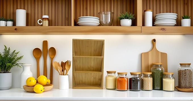 Spice Drawer Organizer for Cabinet, 3 Tier Bamboo Spice Rack Tray for Drawer, Kitchen Seasoning Organizer for Countertop Cupboard Pantry