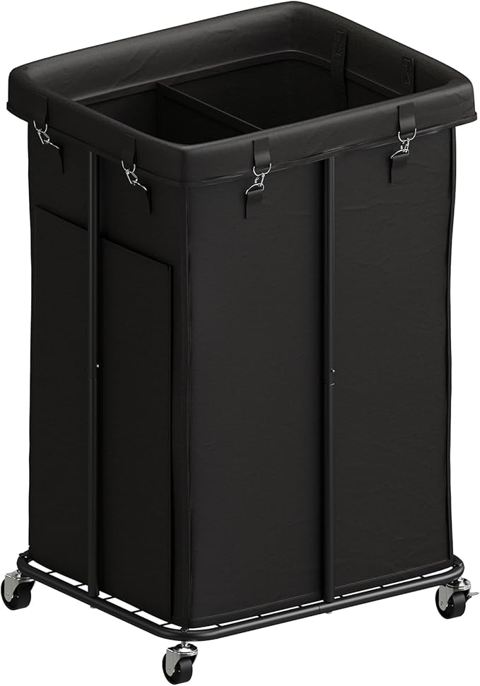 Laundry Hamper with Wheels, Rolling Laundry Basket with Metal Frame and Removable Bag, Double Laundry Hamper 2 Section, Large & Tall Dirty Clothes Hampers for Bedroom Aesthetic, Laundry Room, Bathroom