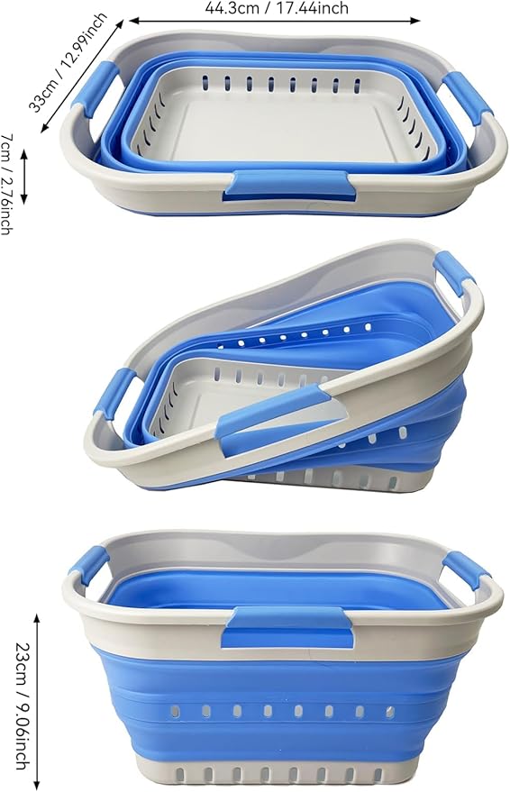 SAMMART Collapsible Plastic Rectangular Laundry Basket - Foldable Pop Up Storage Container/Organizer - Portable Laundry Hamper - Space Saving (Grey/Little Boy Blue, 19L)