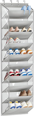 SLEEPING LAMB 10 Tiers Over The Door Shoe Organizer with Clear Deep Pockets, Hanging Shoe Rack for Door Storage 20 Pairs Sneakers Holder for Closet Hanger Boots, Grey