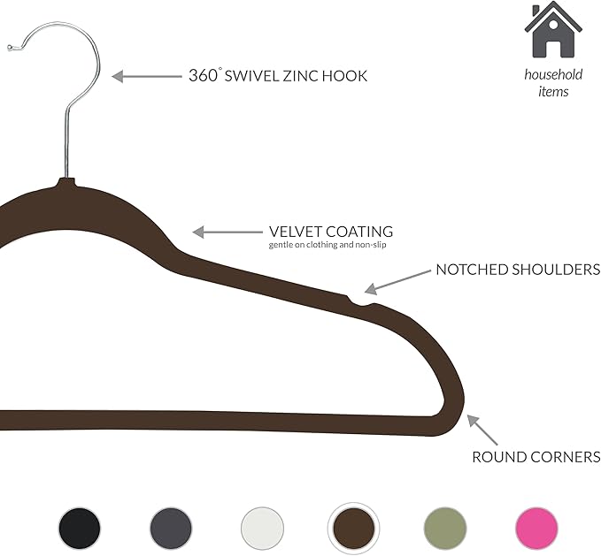 Simplify Slim Velvet Clothes Hangers | 100 Pack | Non-Slip | Shirts | Suit | Pants | Dresses | Garments | Closet Storage & Organization | Durable | Chocolate